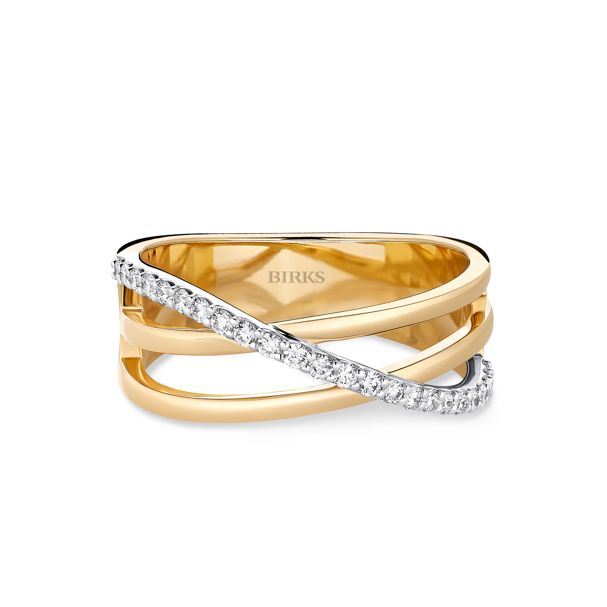 Gold ring with 3 rows of diamonds hot sale